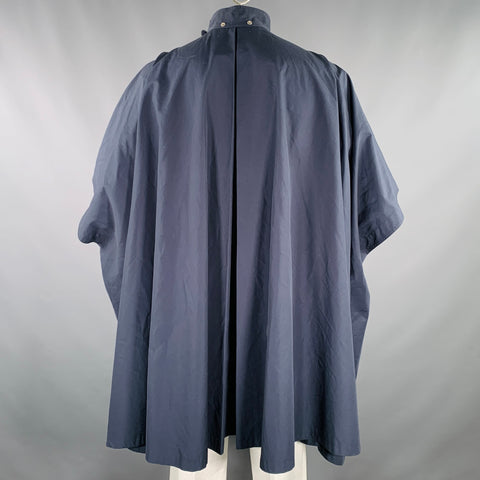 THIERRY MUGLER One Size Navy Light Blue Cotton Blend Snaps Poncho Coat
