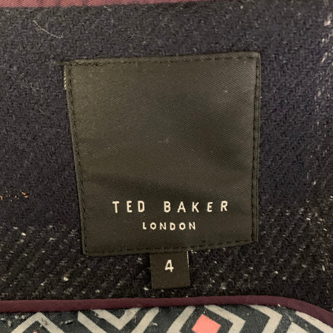TED BAKER Chest Size L Navy Grey Plaid Wool Blend Car Coat Coat