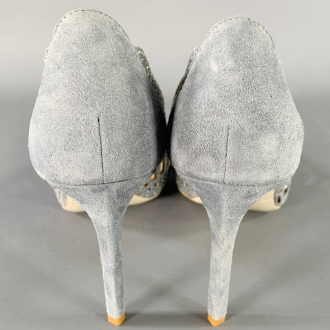 GIORGIO ARMANI Size 8 Grey Suede Cut Out Peep Toe Pumps