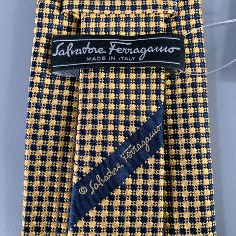 SALVATORE FERRAGAMO Navy Beige Checkered Silk Tie