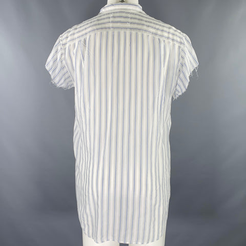 MAISON MARGIELA Size XS White Blue Cupro Short Sleeve Shirt
