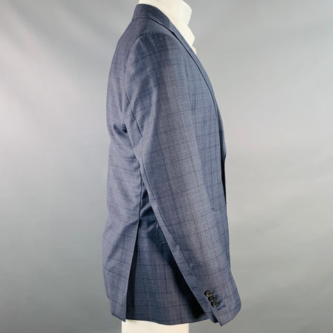 Veste de sport en laine vierge à carreaux bleu marine SALVATORE FERRAGAMO Taille 40