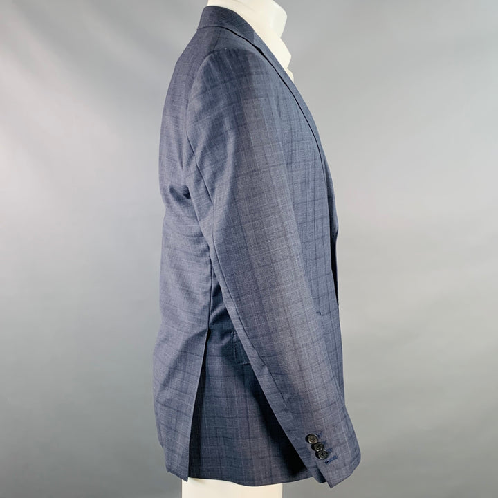 SALVATORE FERRAGAMO Size 40 Navy Blue Checkered Virgin Wool Sport Coat