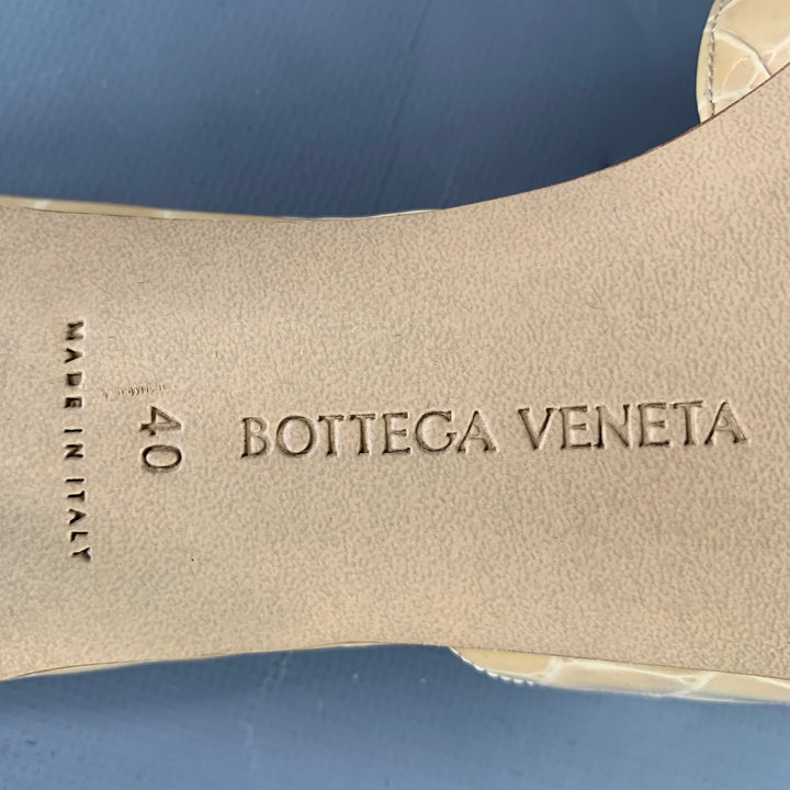 BOTTEGA VENETA Size 10 Punta Beige Croc Embossed Patent Leather Pointed Toe Mules Pumps