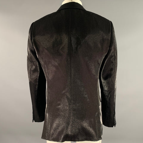 CALVIN KLEIN Size 40 Black Shimmer Viscose Blend Notch Lapel Sport Coat