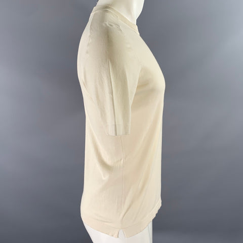 BOGLIOLI Size S Cream Solid Cotton Blend Ribbed Collar T-shirt