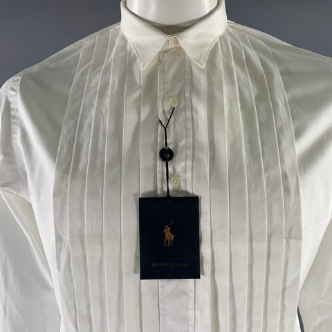 POLO Size XL White Ruffled Cotton Tuxedo Long Sleeve Shirt