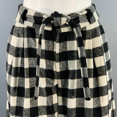 ZAC POSEN Size 4 Black White Wool Blend Checkered Belted Dress Pants