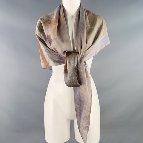 GIORGIO ARMANI Brown Green Ombre Watercolor Silk Scarf Shawl