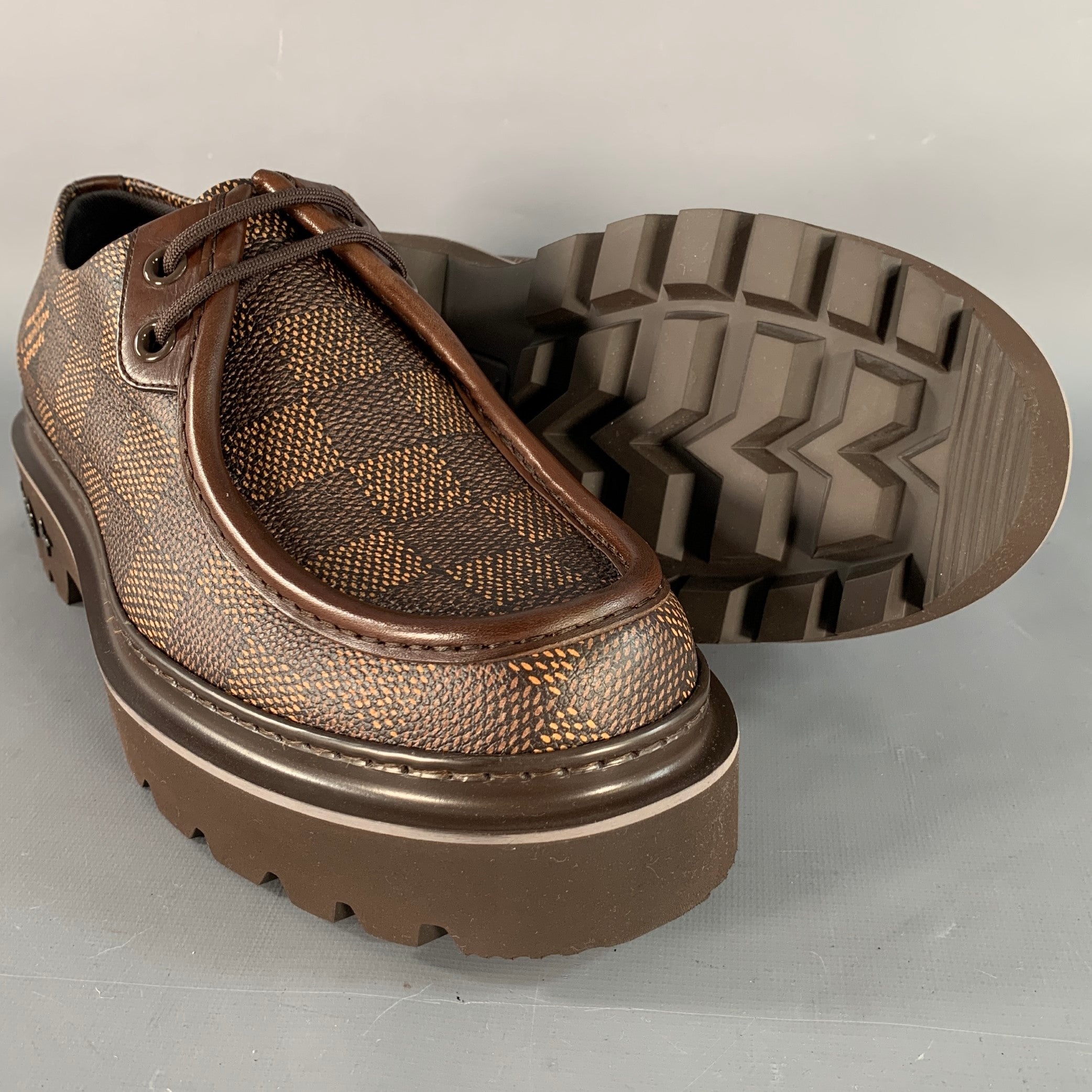 LOUIS VUITTON Size 10 Ranger Derby Brown Beige Coated Canvas