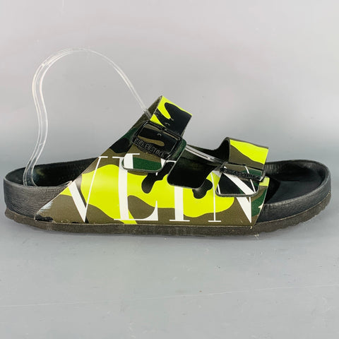 VALENTINO Size 10 Green Olive Camouflage Leather Belted Sandals