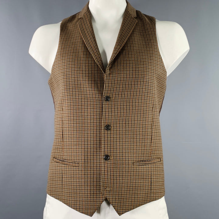 BAR III Size 42 Brown Tan Houndstooth Wool Single Breasted Vest