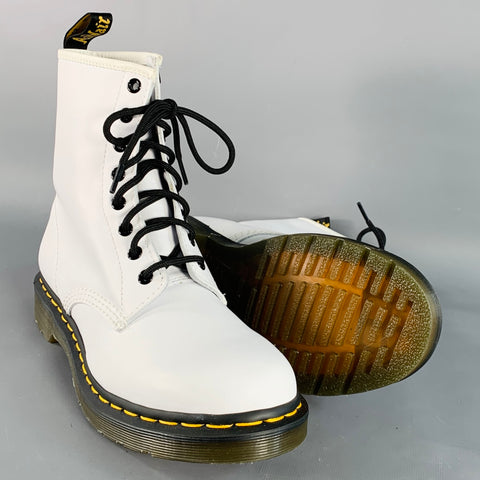 DR. MARTENS Size 10 White Leather Lace-Up Combat Boots