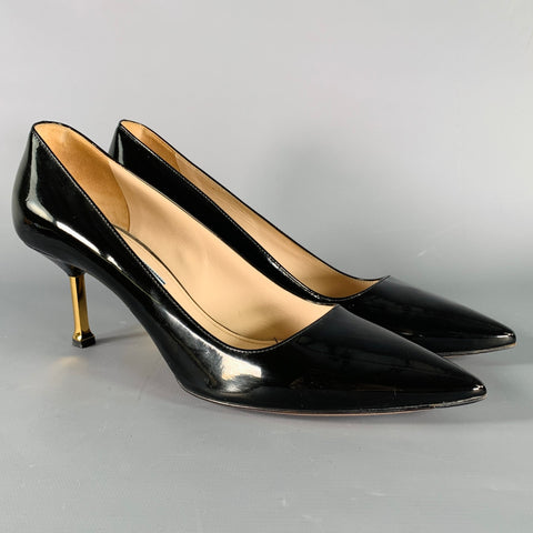 PRADA Size 8 Black Patent Leather Pointed Toe Heels Pumps