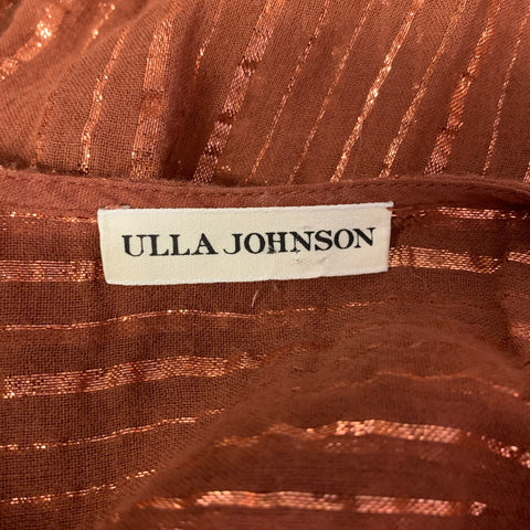 ULLA JOHNSON Size 6 Rust Cotton Blend Stripe Bohemian Blouse