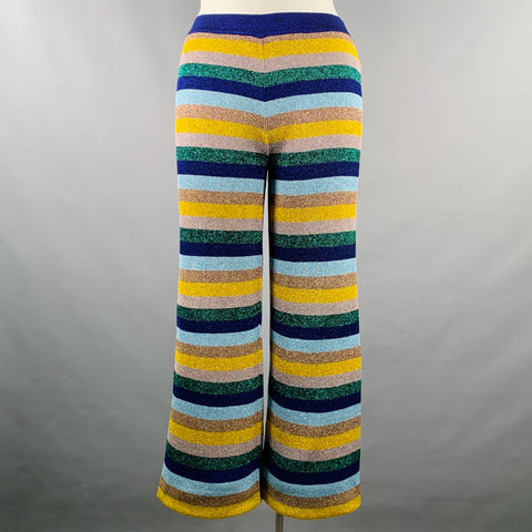 MISSONI Size L Blue Multi Color Knit Stripe Elastic Waistband Casual Pants