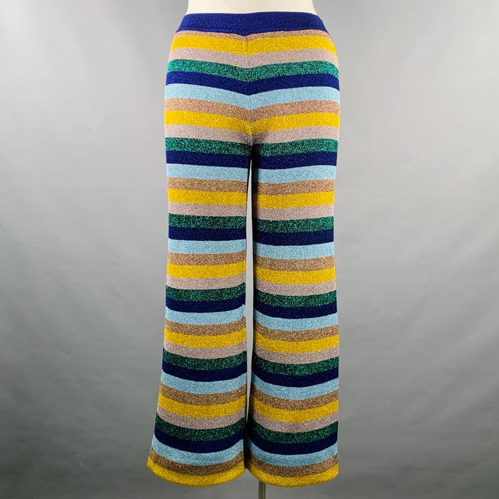 MISSONI Size L Blue Multi Color Knit Stripe Elastic Waistband Casual Pants