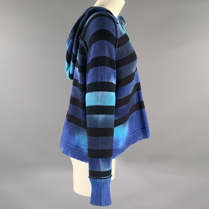 RAQUEL ALLEGRA Size S Blue Black Wool Blend Stripe Hooded Pullover