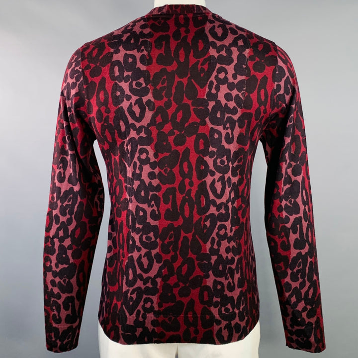 BURBERRY Size XL Red Black Pink Animal Print Wool Silk Crew Neck Pullover