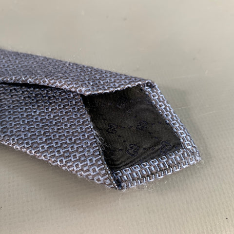 GUCCI One Size Blue Grey Checkered Silk Tie