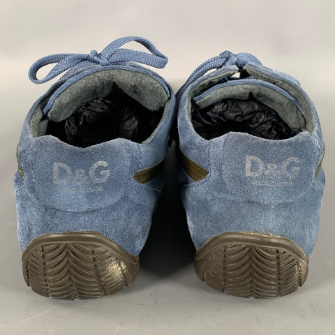 DOLCE & GABBANA Size 11 Navy Gunmetal Patch Mixed Fabrics Lace Sneakers