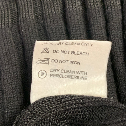 HERMES Size XXL Black Stripe Merino Wool Silk Ribbed Pullover