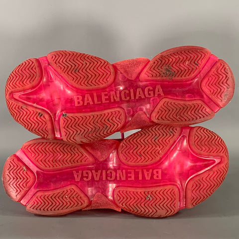 BALENCIAGA Size 11 Pink Red Triple S Mesh Lace Up Sneakers