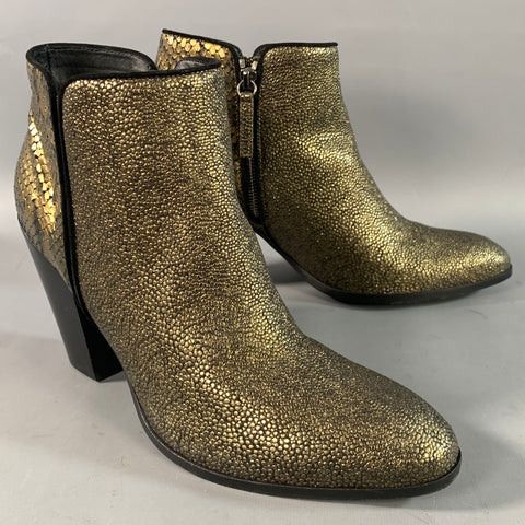 GIUSEPPE ZANOTTI Size 10.5 Gold Black Leather Textured Boots