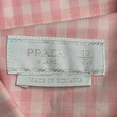 PRADA Size S Pink White Gingham Cotton One Pocket Long Sleeve Shirt