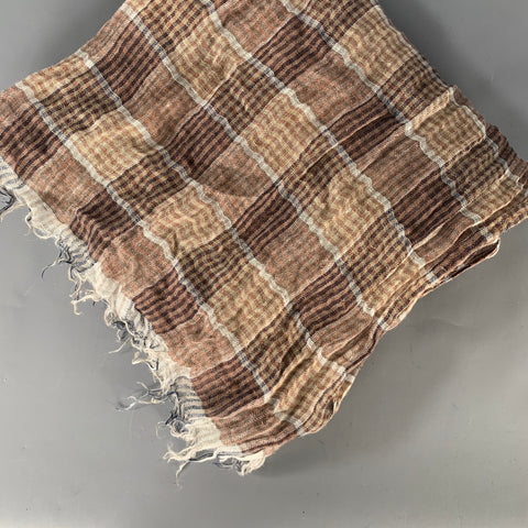 BRUNELLO CUCINELLI Size Brown Tan Plaid Linen Scarves