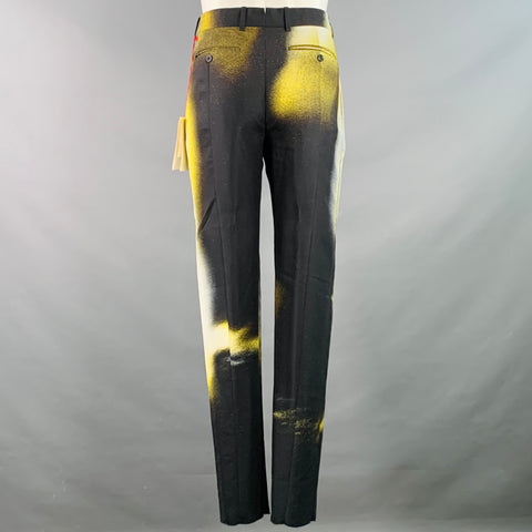 ALEXANDER MCQUEEN FW22 Size 38 Black White Yellow Painted Viscose Suit