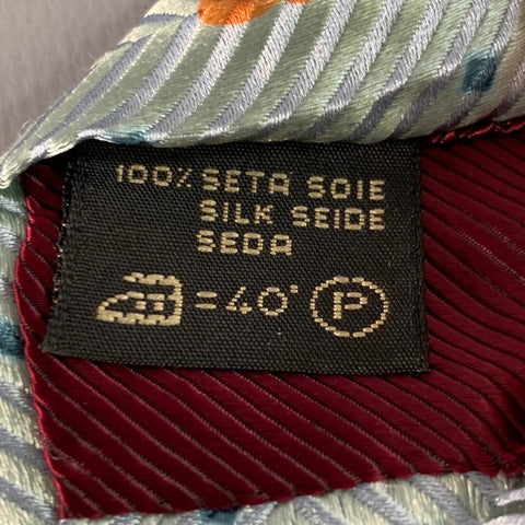 ERMENEGILDO ZEGNA Blue Orange Abstract Floral Silk Tie