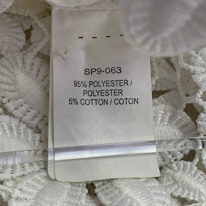 SELF-PORTRAIT Size 6 White Polyester Cotton Floral Crochet Ruffle Blouse