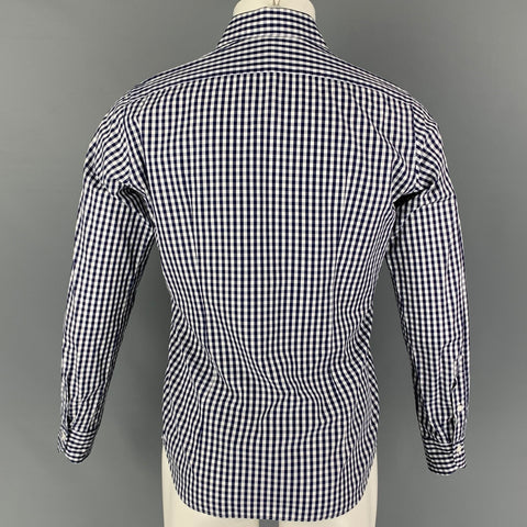 HITOYOSHI Size M Navy White Checkered Cotton Button Up Long Sleeve Shirt