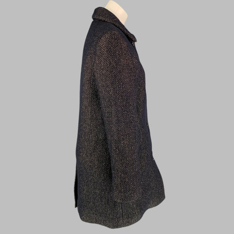 A.P.C. Size 6 Black Gold Wool Blend Metallic Coat