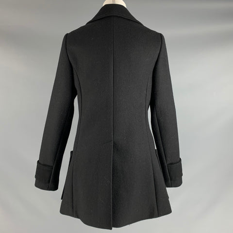BALENCIAGA Size 8 Black Virgin Wool Blend Double Breasted Coat