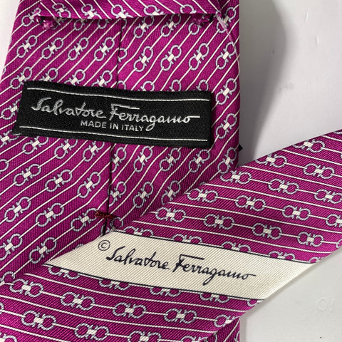 SALVATORE FERRAGAMO Purple Silver Horsebit Silk Tie