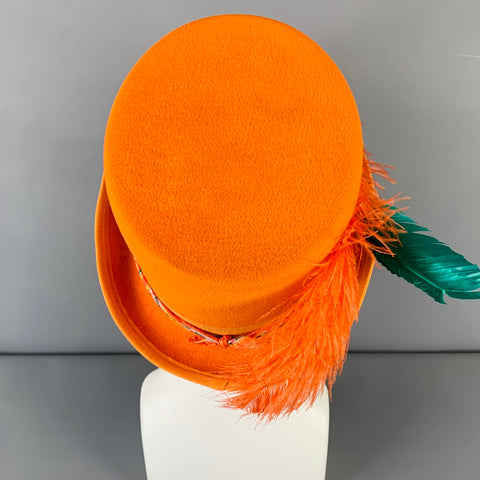 ETRO Size L Orange Applique Feather Felt Top Hat