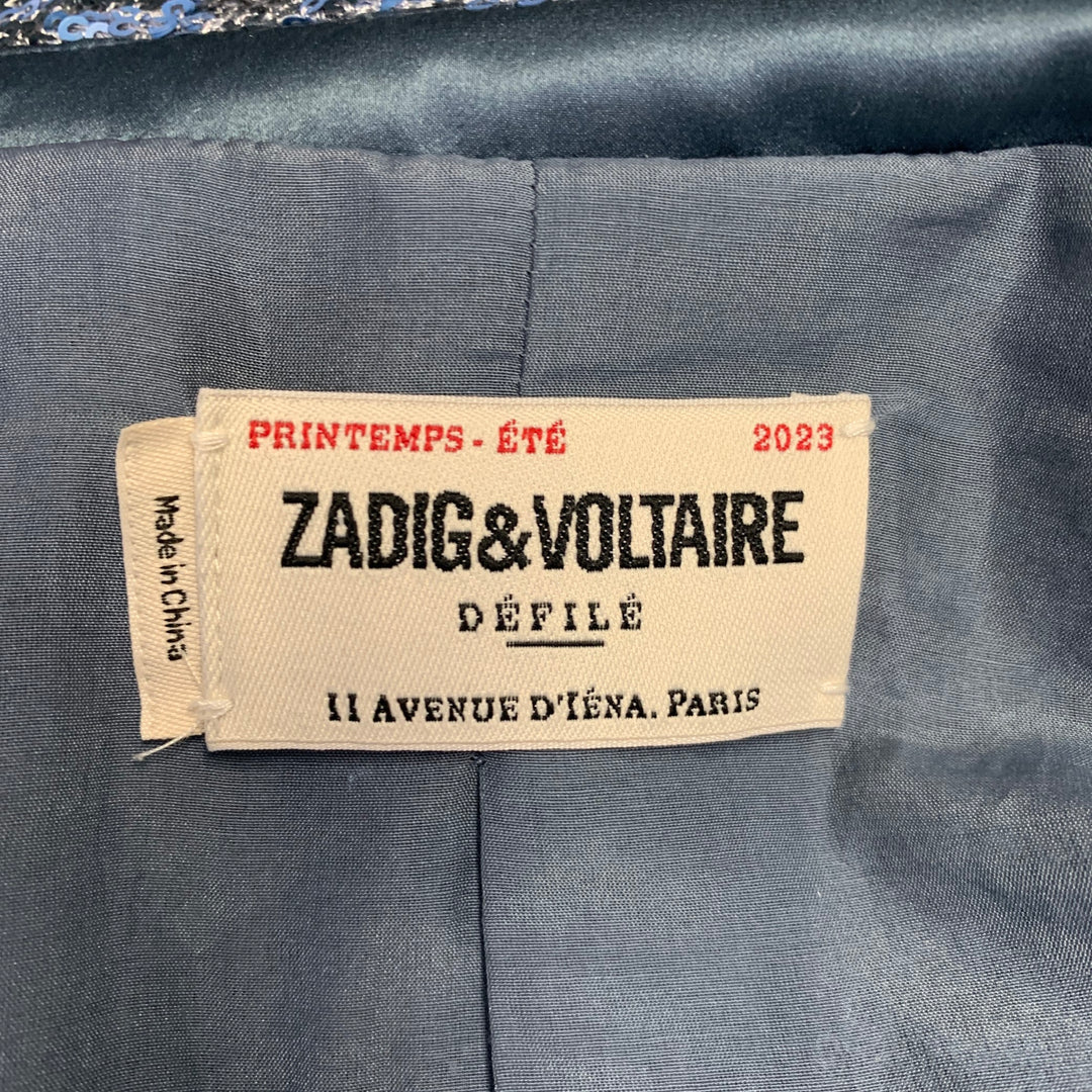 ZADIG & VOLTAIRE Size 42 Vanille Blue Grey Sequined Polyester Sport Coat