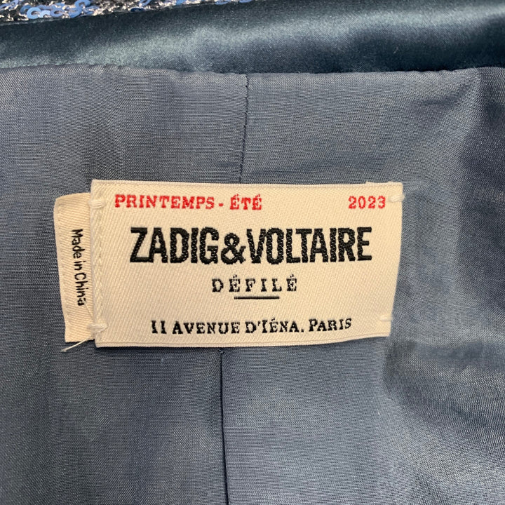 ZADIG & VOLTAIRE Size 42 Vanille Blue Grey Sequined Polyester Sport Coat