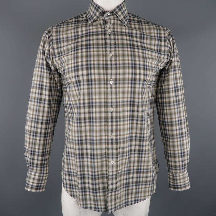 ETRO Size S Green Plaid Button Up Long Sleeve Shirt