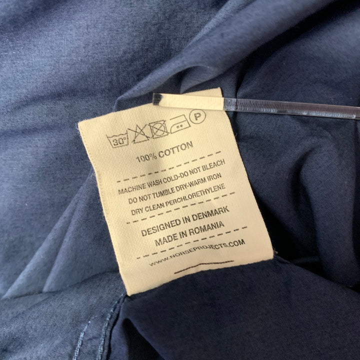 NORSE PROJECTS Size L Navy Cotton Band Collar Long Sleeve Shirt