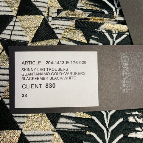 HAIDER ACKERMANN Size 28 Black White Gold Jacquard Polyester Blend Skinny Dress Pants