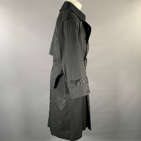 BURBERRYS Chest Size S Black Solid Cotton Blend Double Breasted Coat