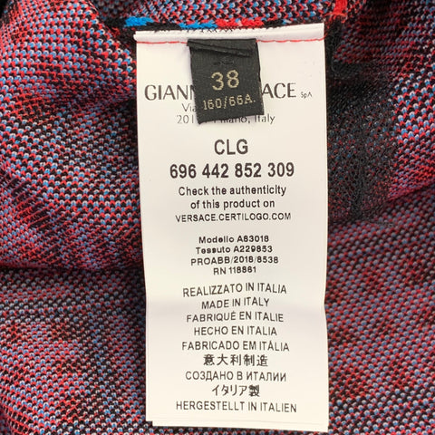 VERSACE Size S Red Blue Black Viscose Blend Geometric Pencil Knee Length Skirt