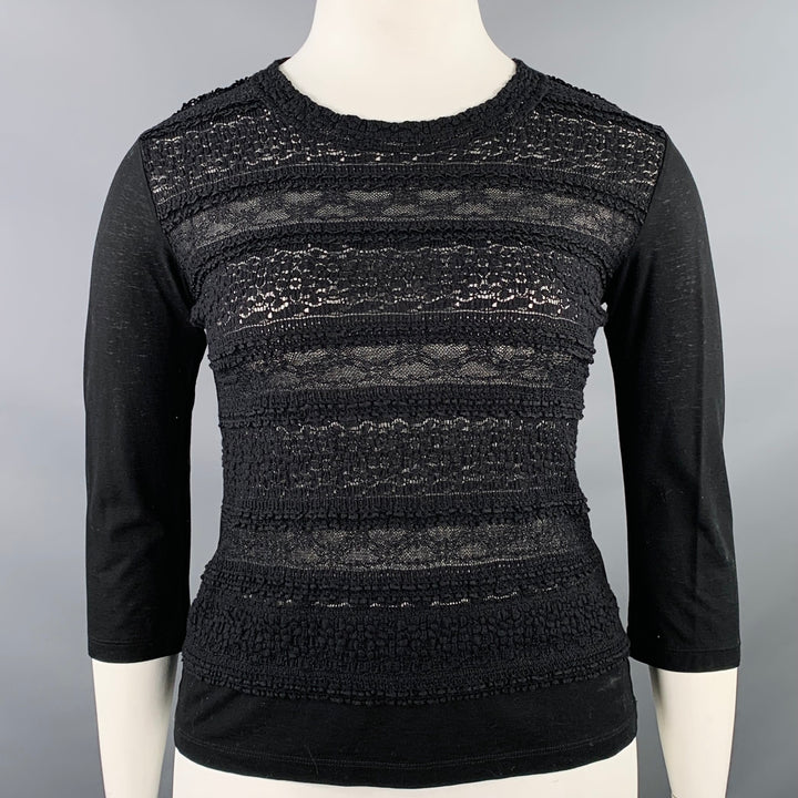 HAAT by ISSEY MIYAKE Size L Black Cotton 3/4 Sleeves Casual Top