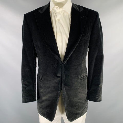 OXXFORD CLOTHES Size 44 Black Gold Dots Velvet Single Button Sport Coat