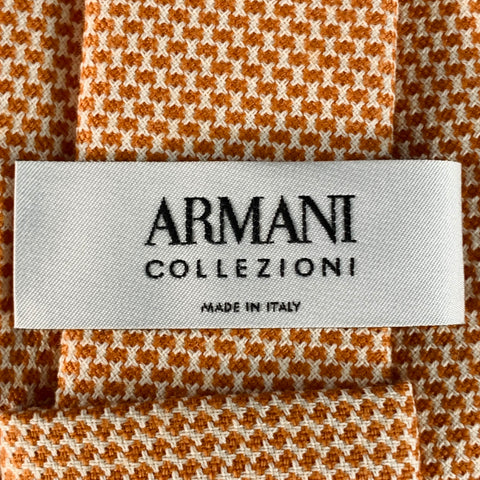 ARMANI COLLEZIONI Orange White Woven Wool Cotton Tie