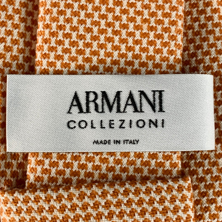 ARMANI COLLEZIONI Orange White Woven Wool Cotton Tie