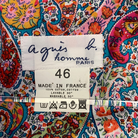 AGNÈS B. Size M White Multi Color Paisley Cotton Two Pockets Long Sleeve Shirt